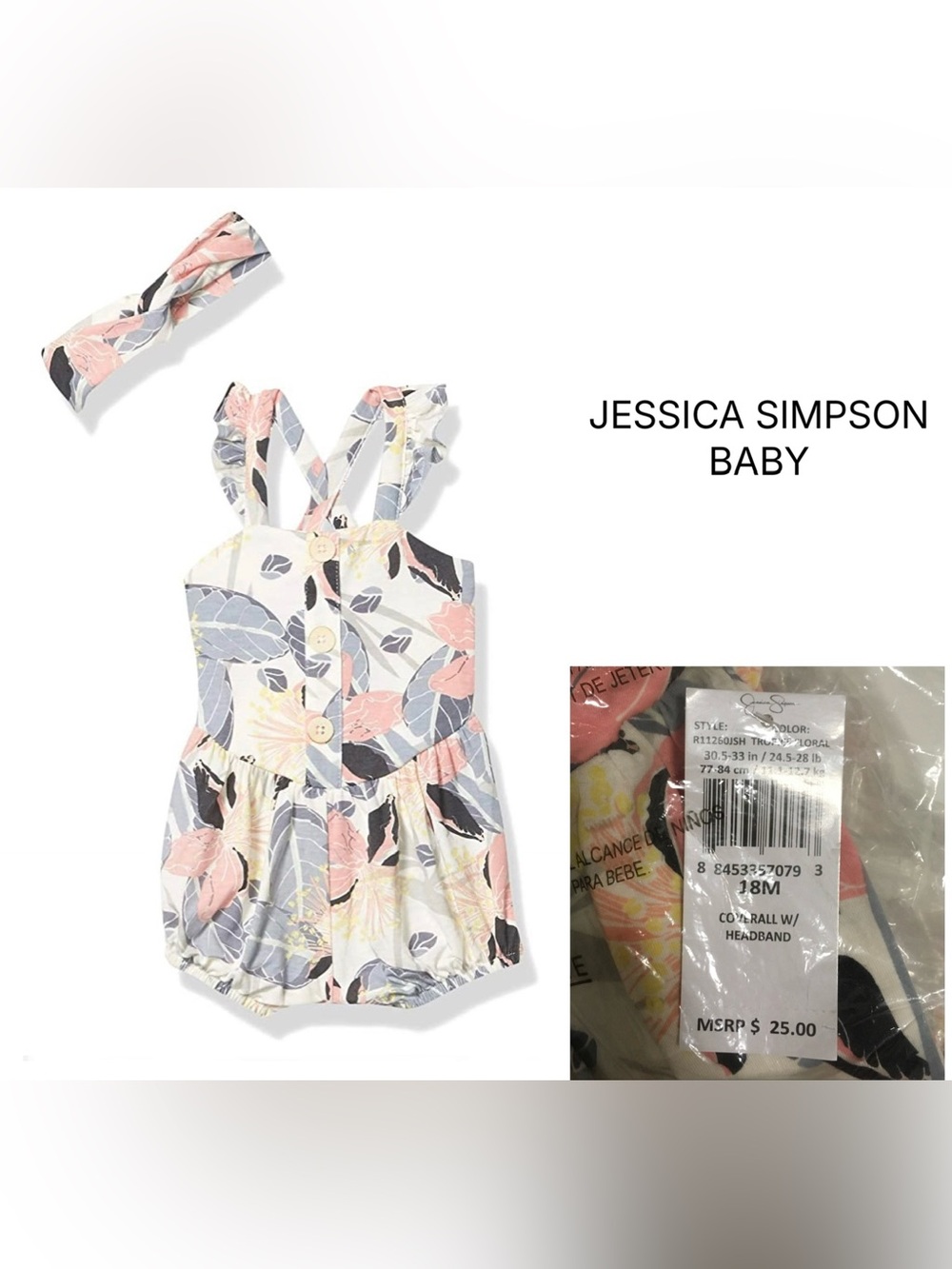 JESSICA SIMPSON BABY - 18M - NWT - 2PC FLORAL ROMPER AND HEADBAND